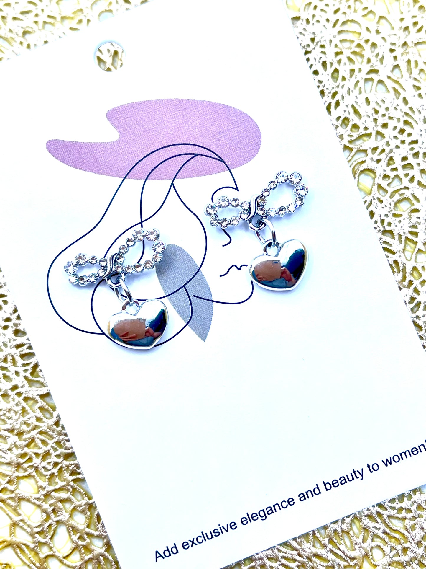 キラキラリボン&ハートチャーム・シルバーピアス Silver925