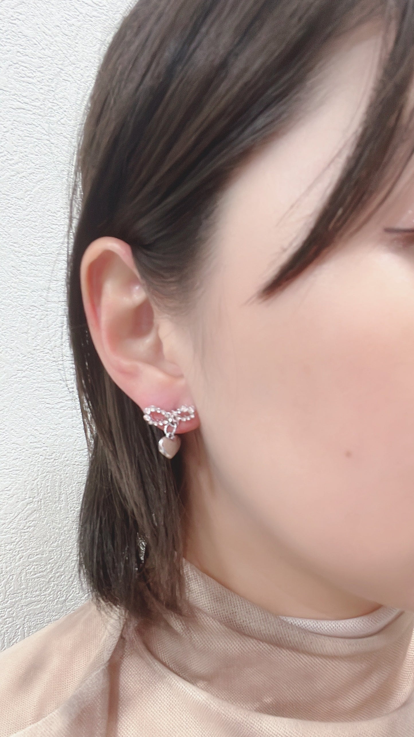 キラキラリボン&ハートチャーム・シルバーピアス Silver925