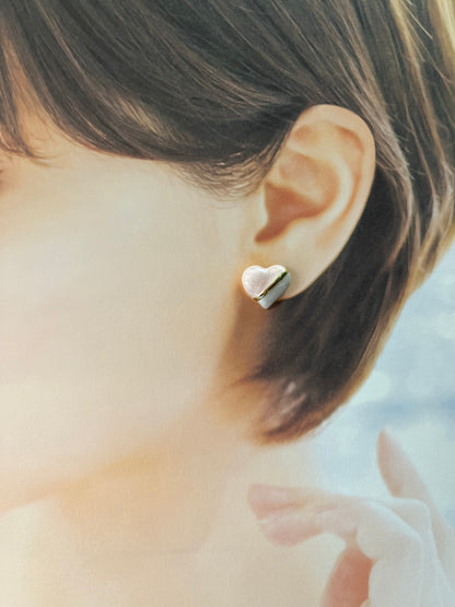 ハートフォルムピアス［ピンク×ホワイト］